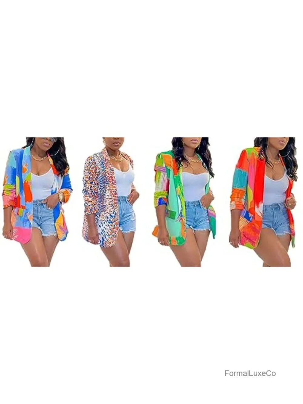 Casual Blazer Jacket Long Sleeve Open Front Work Office Blazer Polyester
